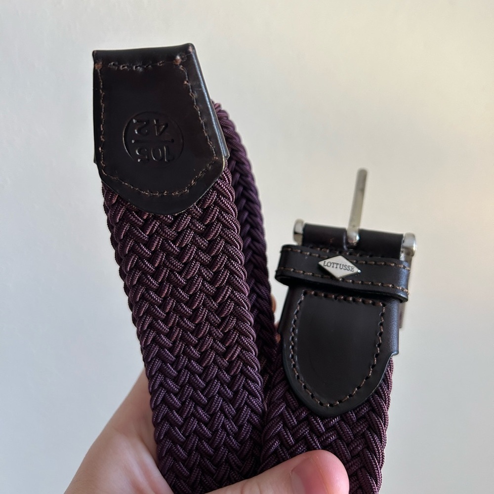 Lottusse Men’s Purple Braided Leather Belt Size 42 - Picture 2 of 5